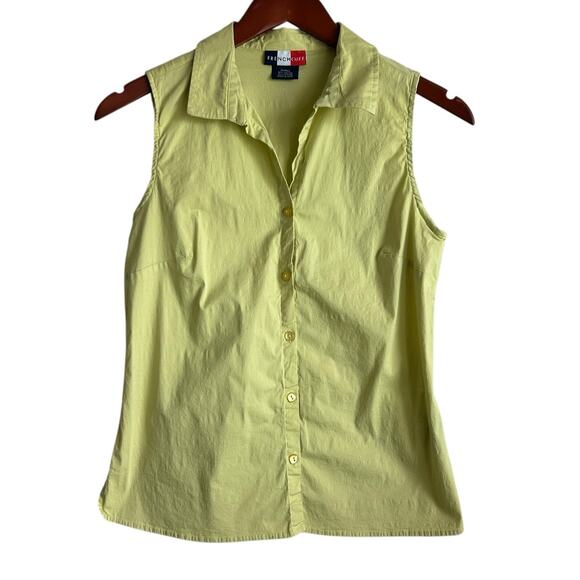 French Kuff Women Top S Chartreuse Cotton Stretch Casual Travel Preppy Comfy - Picture 1 of 10